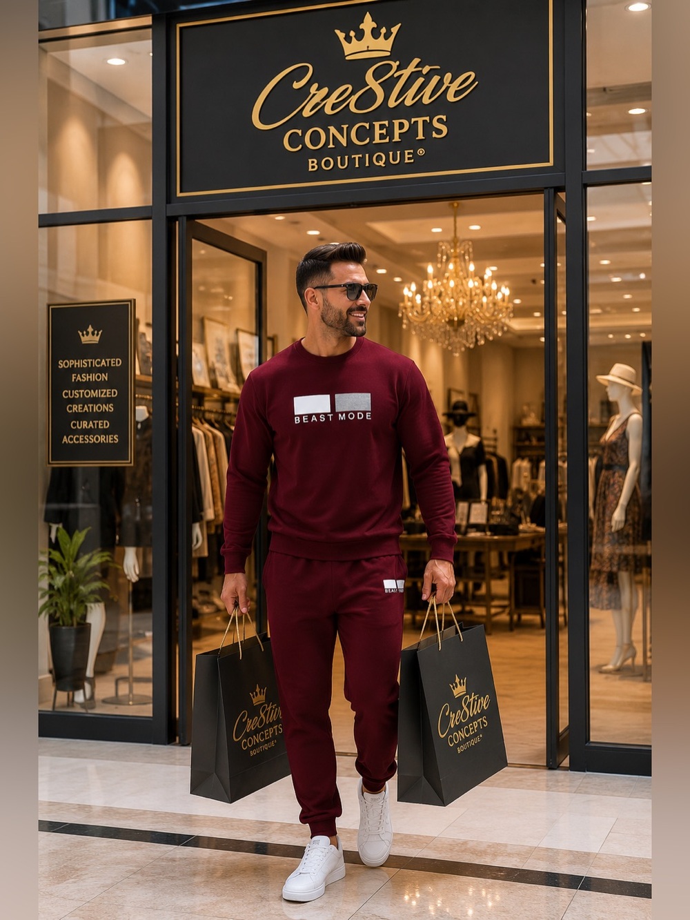 Men’s Beast Mode Tracksuit Polyester Blend-Wine